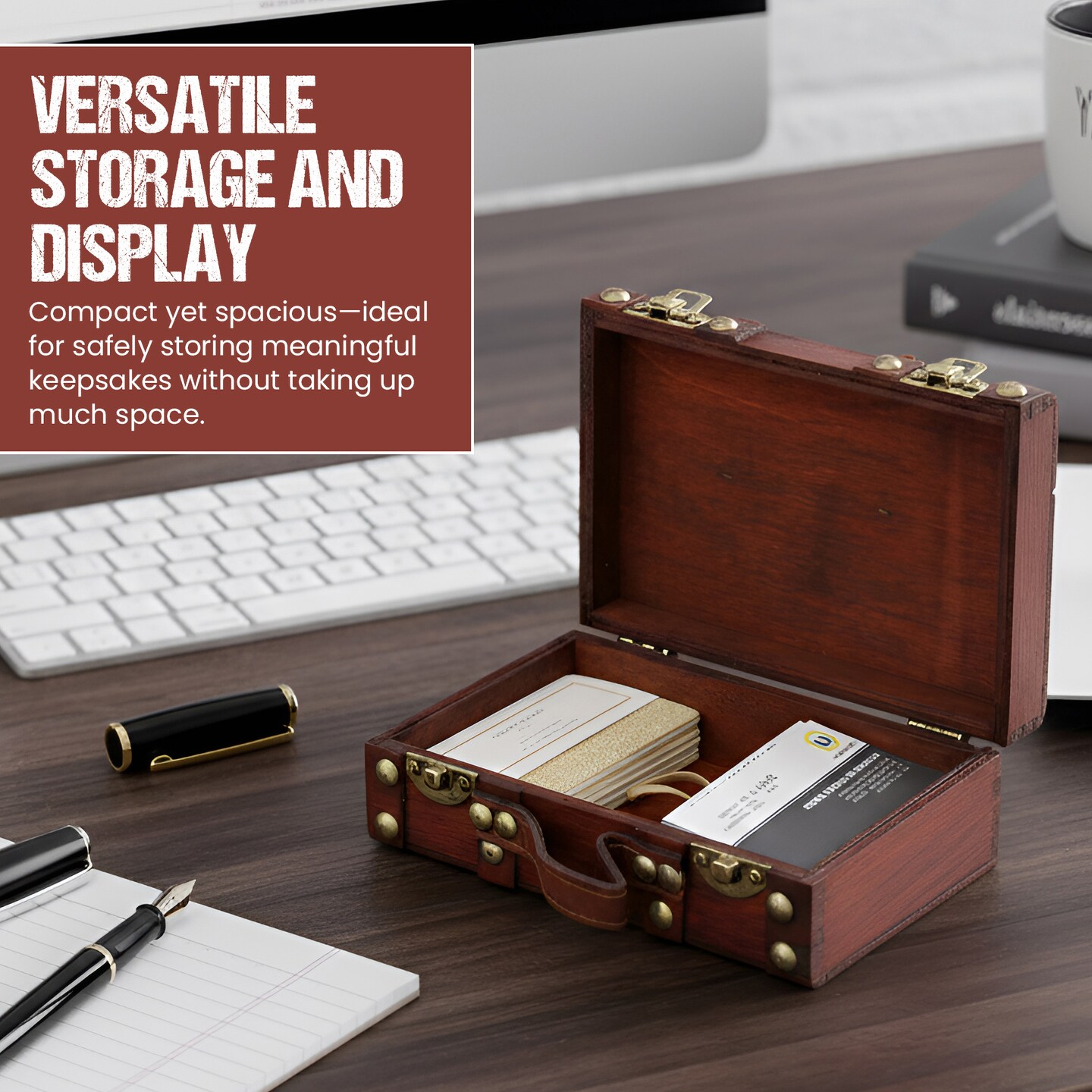 Wooden Vintage Luggage Trunks - Antique Carry-on Suitcase Storage Box with Hinged Lids, Old-Fashioned Decorative Box