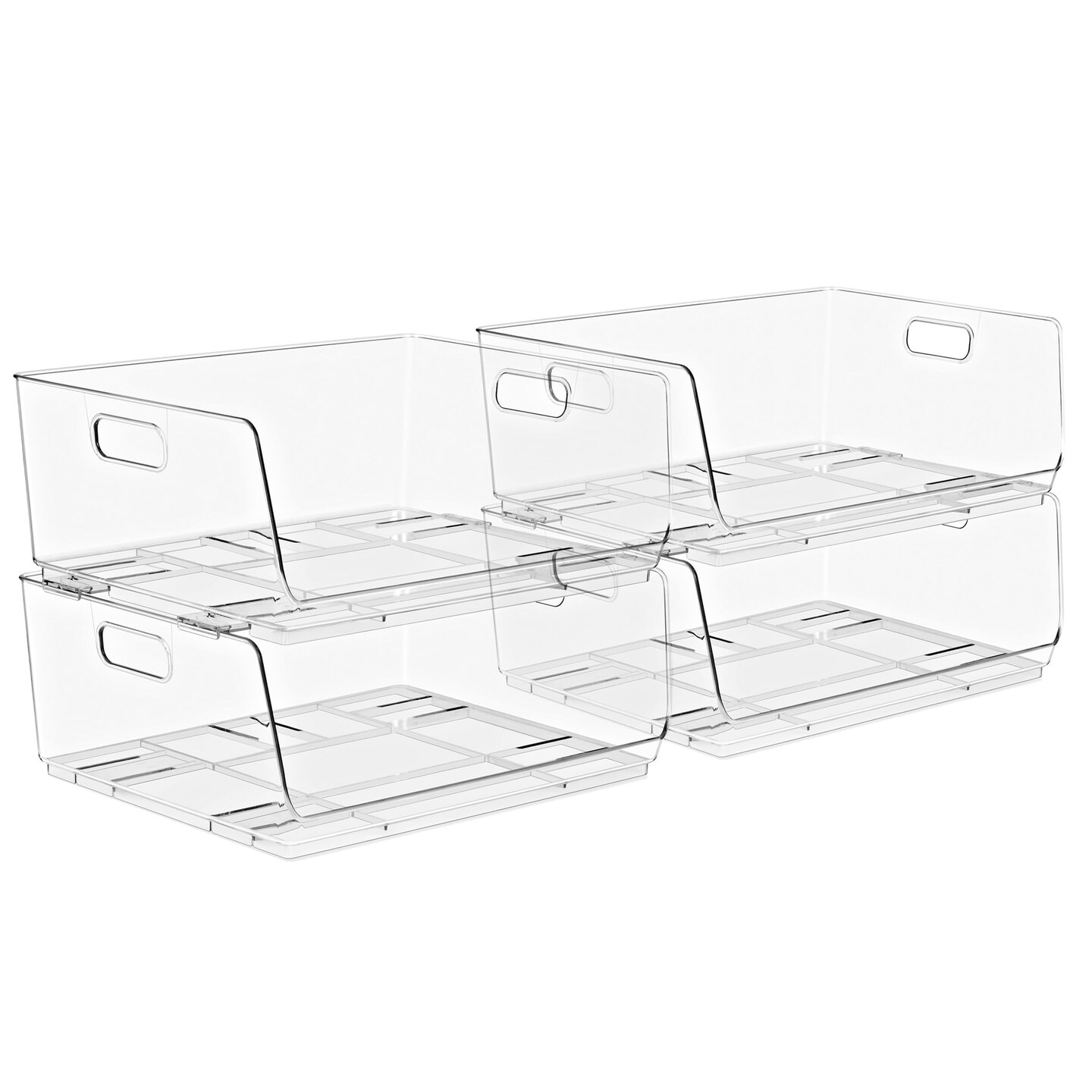 Sorbus 4 Pack Large Clear Stackable Storage Bins Open Front - for Kitchen, Pantry, Fridge, Office, Home & more