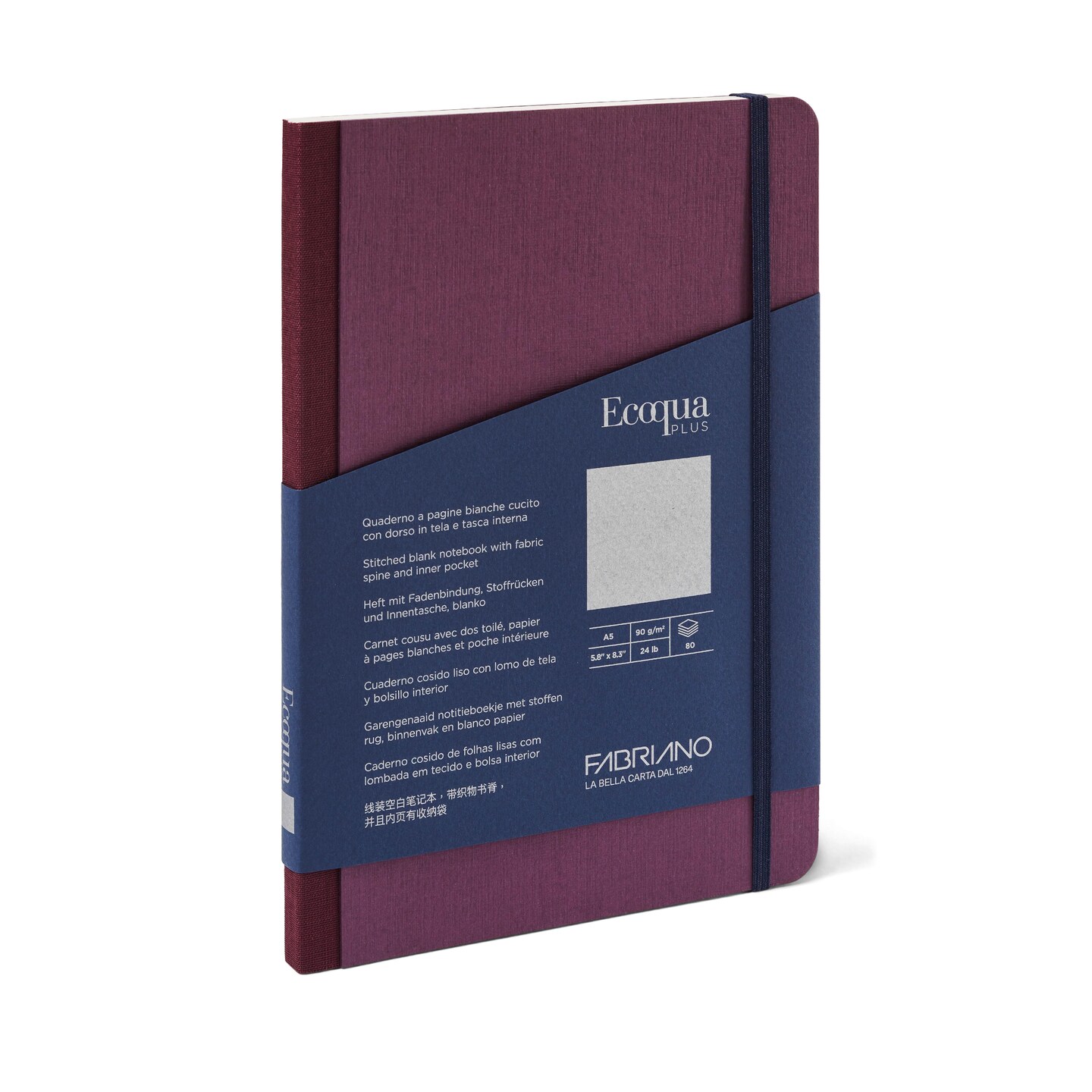 Fabriano Ecoqua Plus Fabric Blank A5 Notebook, 80 Sheets, Wine