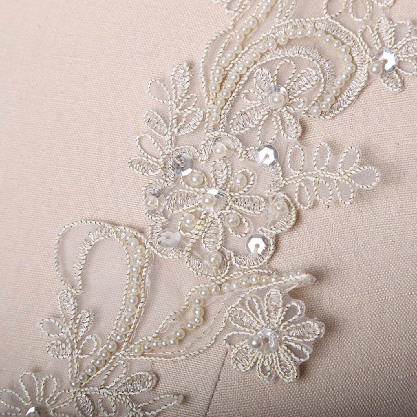 2 Pieces Beige Sequin Beaded Lace Applique Pair Alencon Lace Embellishment for Gown