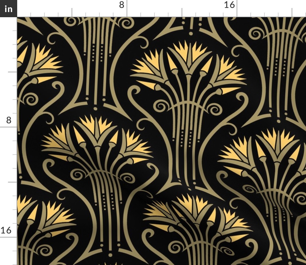 Floral Damask Black Yellow Abstract Flowers Vintage Glam Custom Printed Fabric by Spoonflower Various Fabrics by the Yard or Fat Quarter