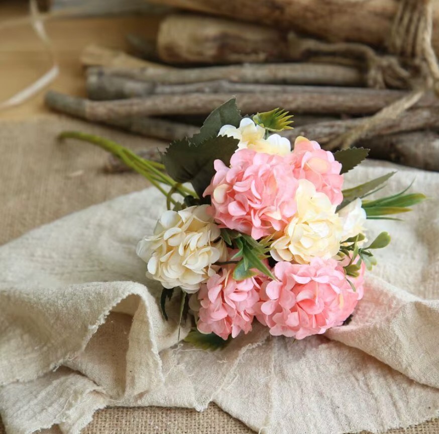 Mini Silk Hydrangea Artificial Flowers &#x2013; 1 Bouquet with 10 Heads &#x2013; Fake Flower Bundle for Wedding Centerpieces, Party &#x26; Home Decoration