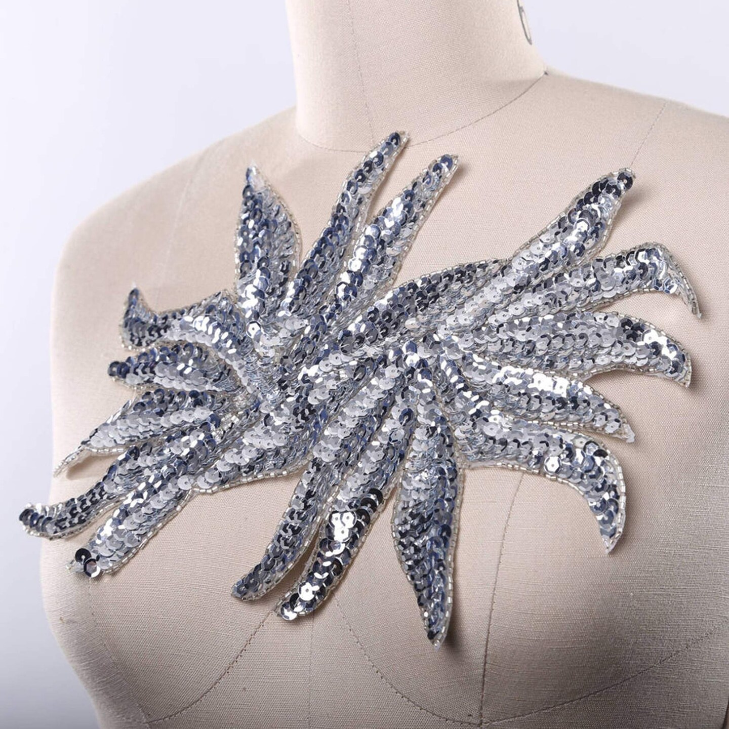 1 Piece Oversized Silver Sequin Patch Large Embroidered Statement Applique for Costumes, Gowns & Jackets