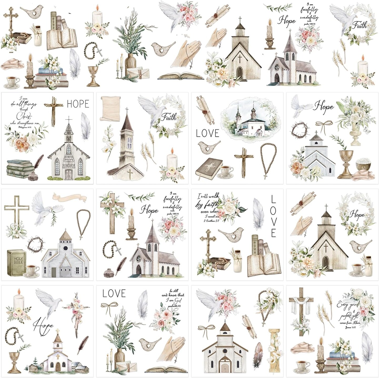 12 Pcs Rustic Cross Rub on Transfers Religious Bible Rub on Transfers for Furniture Decals