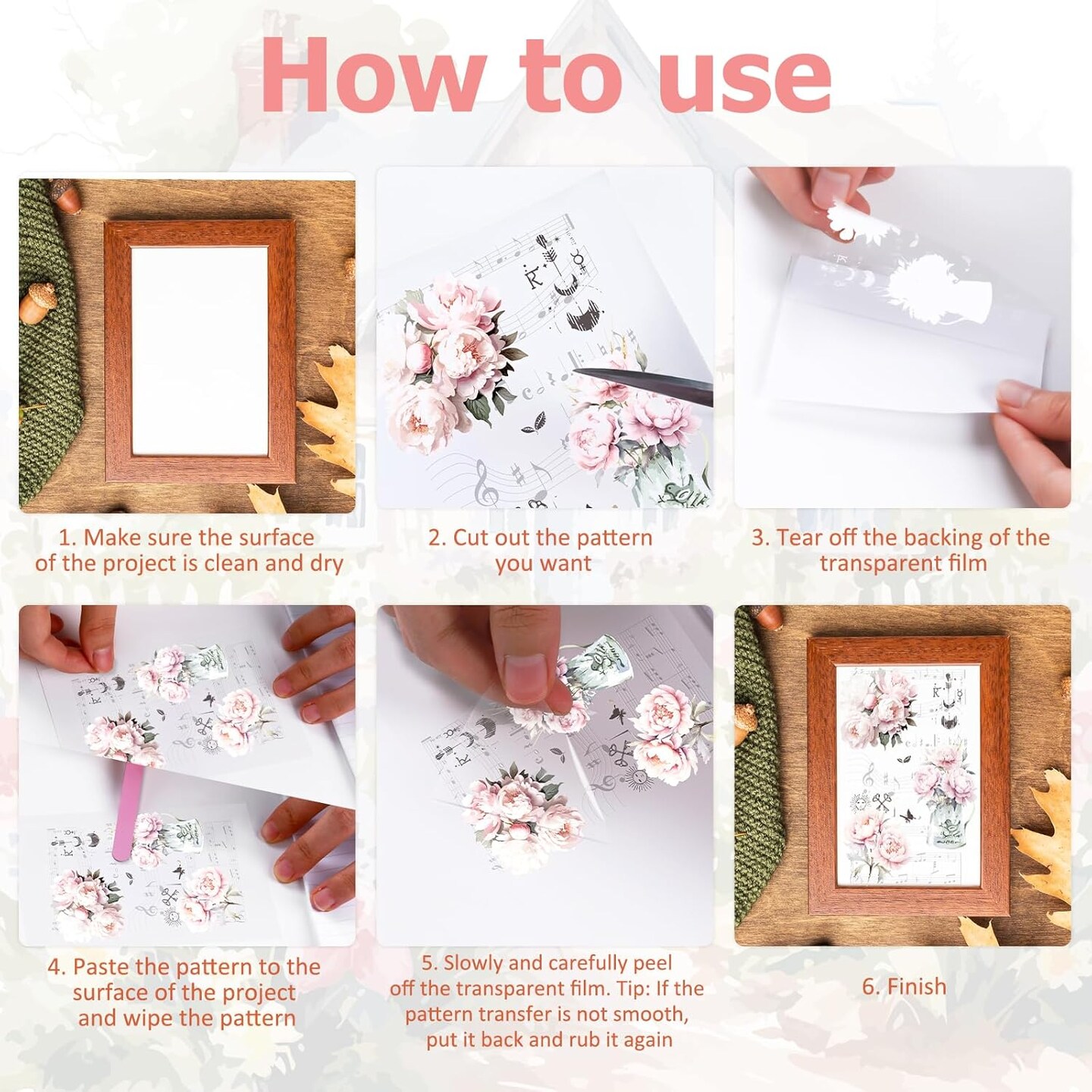 6 Sheets Vintage Floral Rub on Transfer Stickers (Vintage Floral Music)