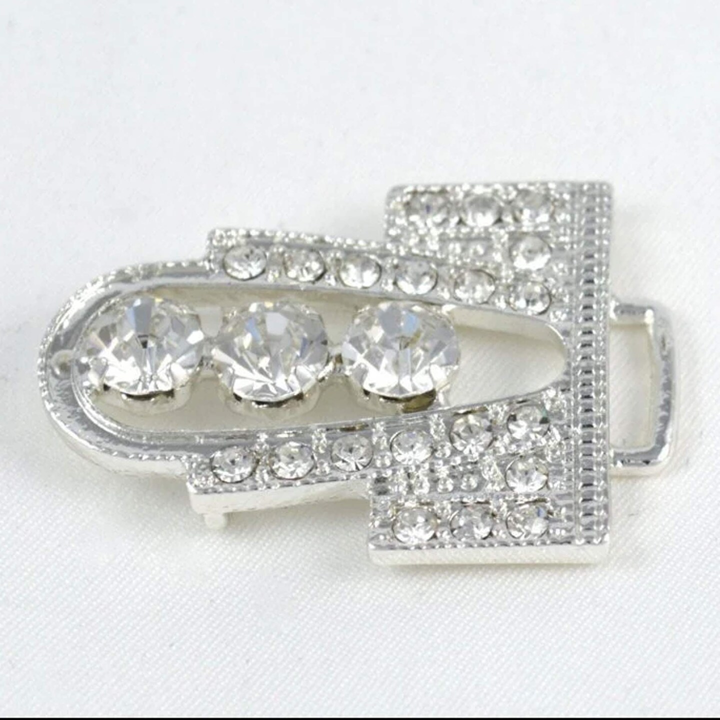1 Buckle Silver Rhinestone Clasp 2.6" Vintage Hook Closure for Coats, Invitations & Gift Boxes