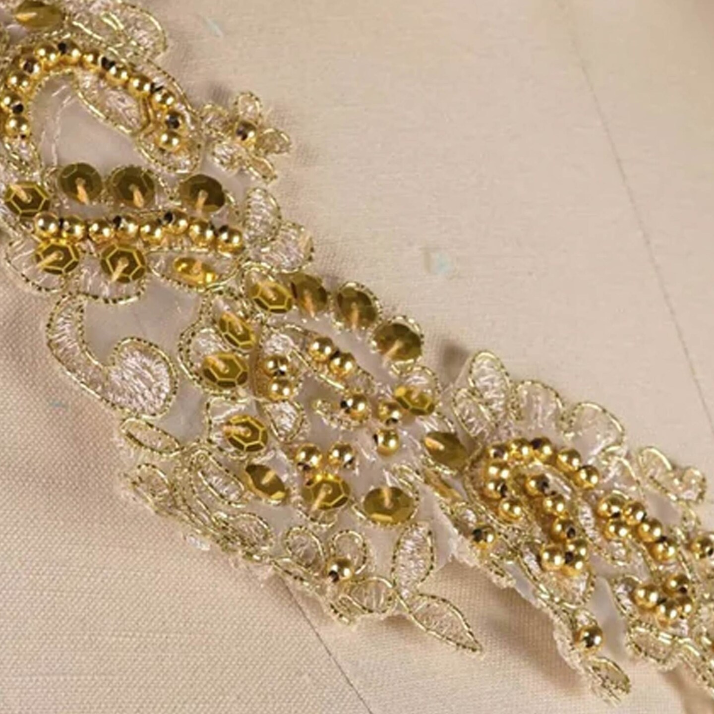 2 Pieces Gold Beaded Applique with Antique Embroidery for Dresses or Dance Costumes