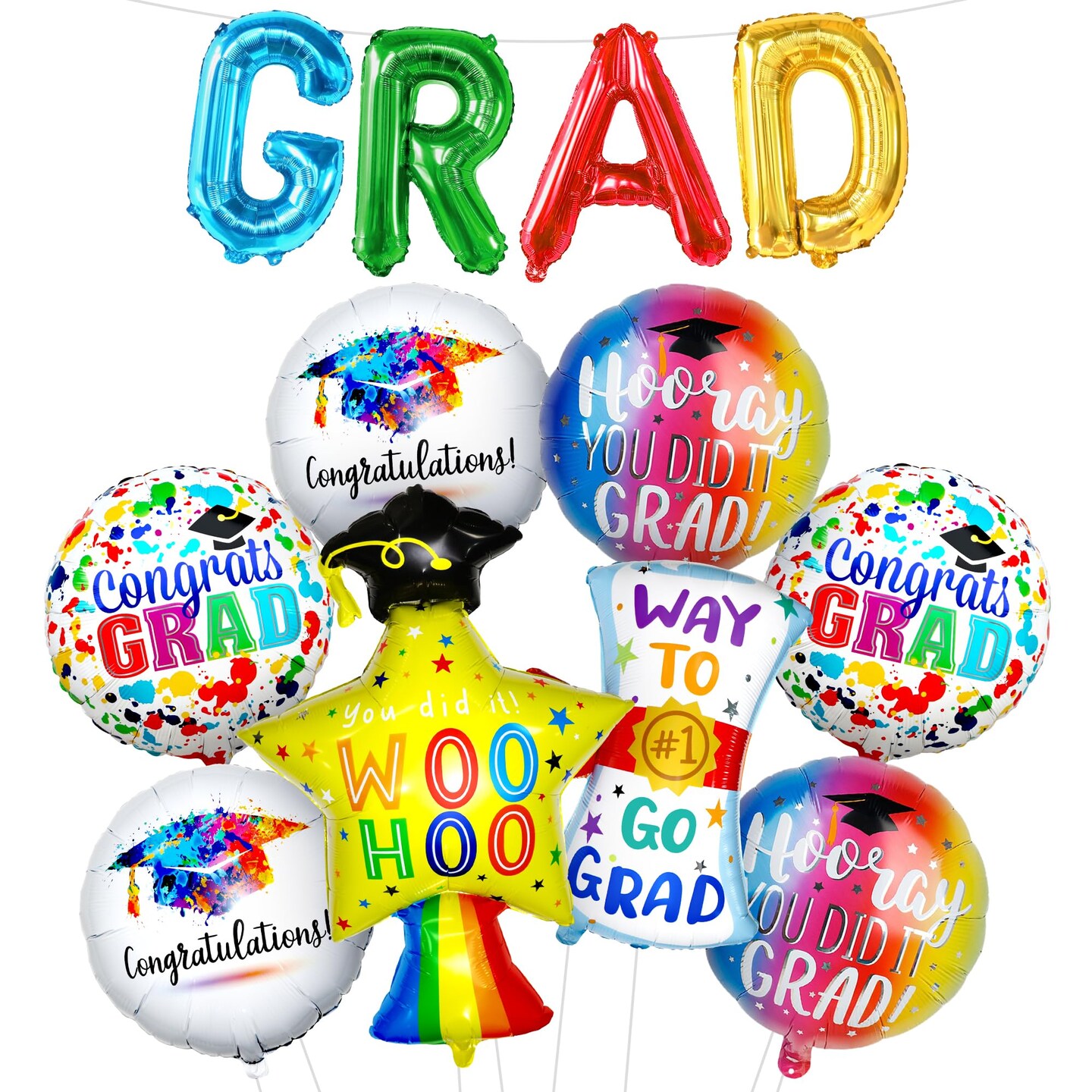 Multicolor Graduation Balloons Set -Pack of 12, Preschool Graduation ...