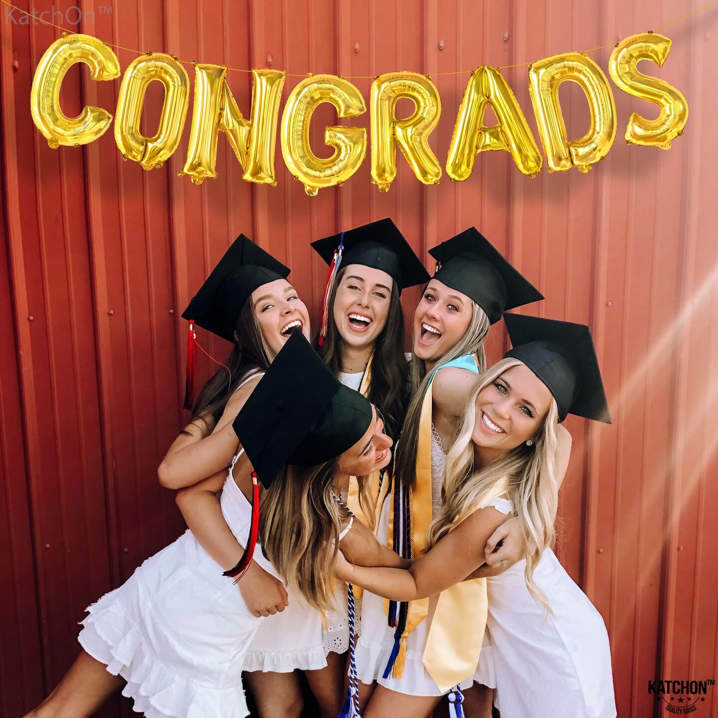 Graduation Decorations 2026 | Gold Congrats Balloons - 16 Inch | Foil Gold Congrats Balloons for 2026 Graduation Decorations | Graduation Balloons Banner | Congratulations Banner - KatchOn