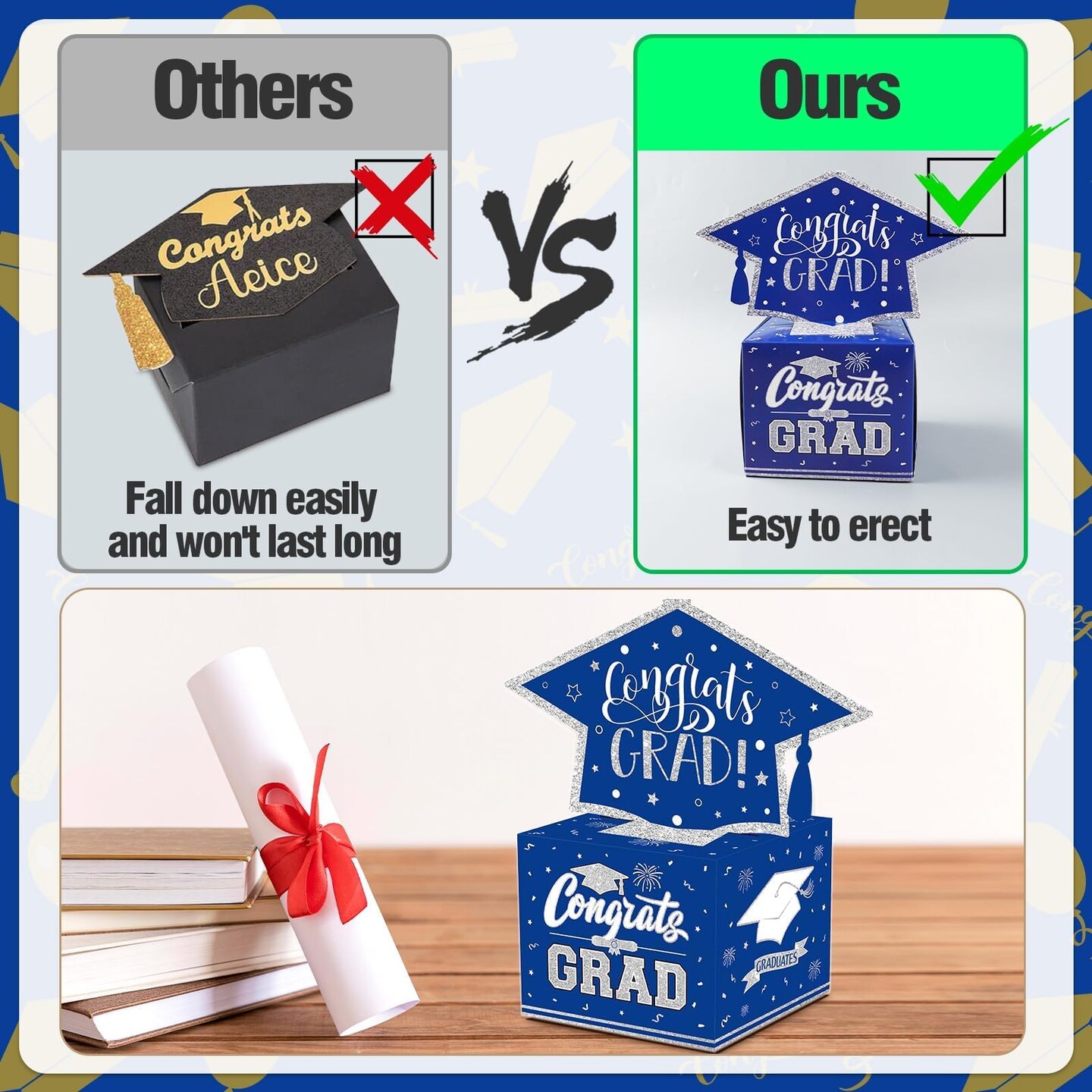 Class of 2026 Graduation Money Box for Cash Gift Pull, Funny Surprise DIY Cash Gift Idea Kit Graduation Money Holder for Boys Girls College High School Congrats Grad Party Favors, Blue Silver