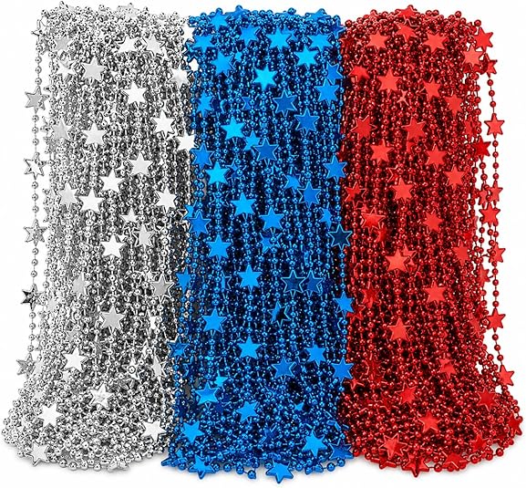 4E's Novelty 72 Pack Beaded Necklace - Red White and Blue Necklace, 4th of July Accessories