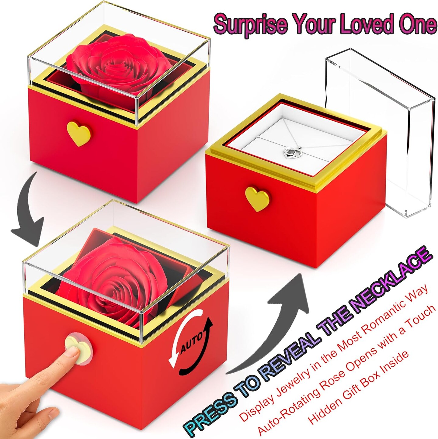 Rose Forever Flowers Jewelry Gift Box With I Love You Necklace (Black)