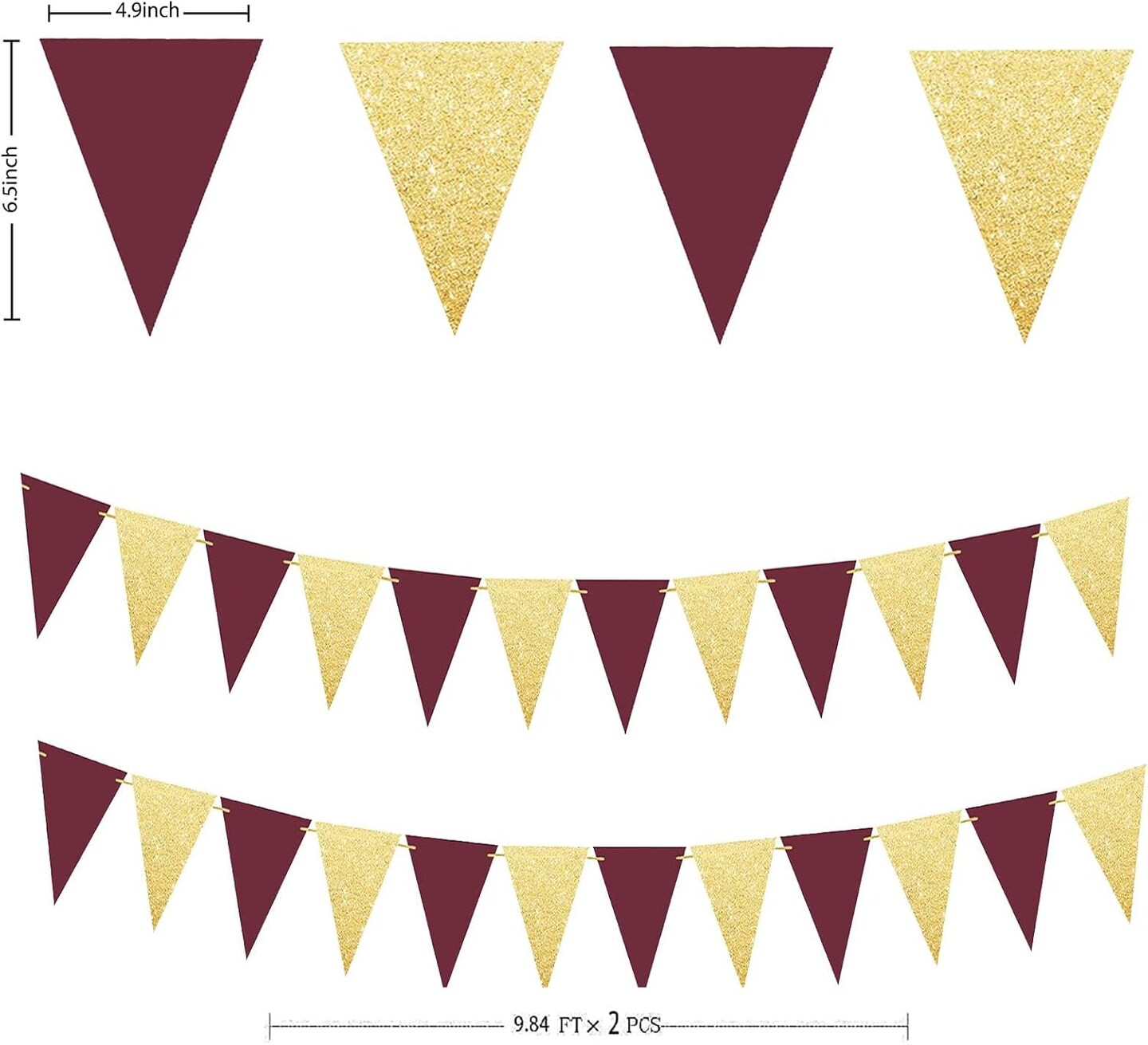 Graduation Decorations Maroon Gold 2025/Fall Bridal Shower/Burgundy Gold( 2pcs Triangle Banners)