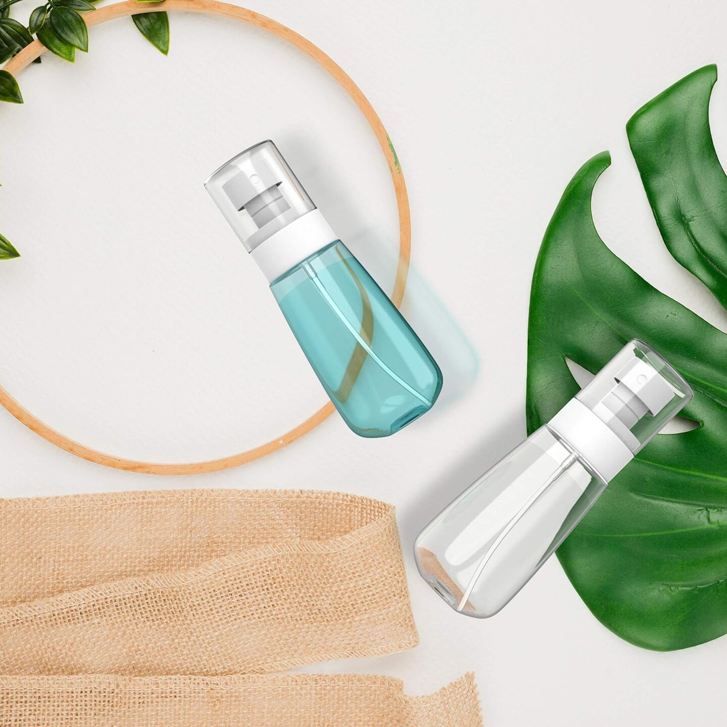 2 Pack Small Spray Bottle - 2oz/60ml (Clear White , Clear Blue)