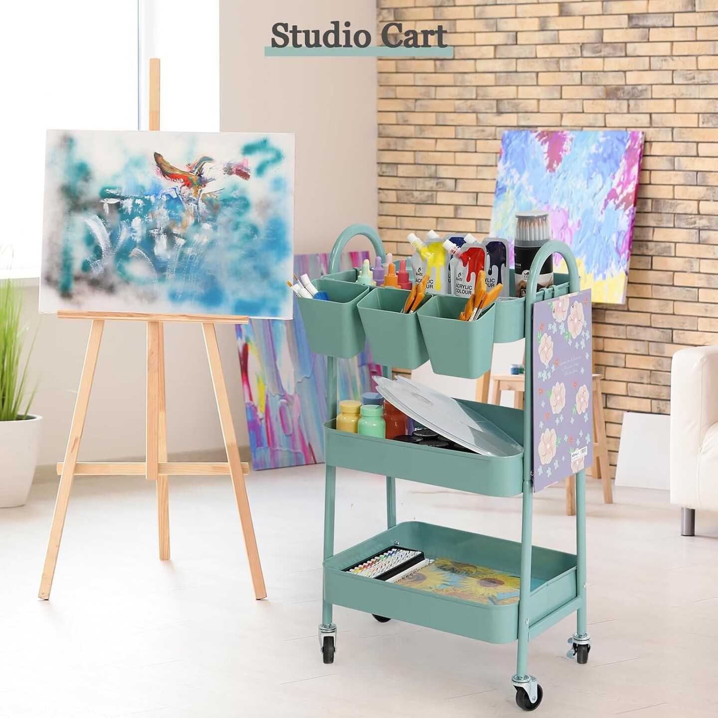 3-Tier Rolling Cart - Green