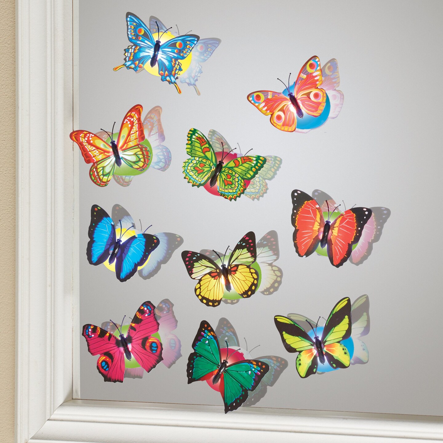 Collections Etc LED Lighted Color-Changing Adhesive Butterflies - Set ...
