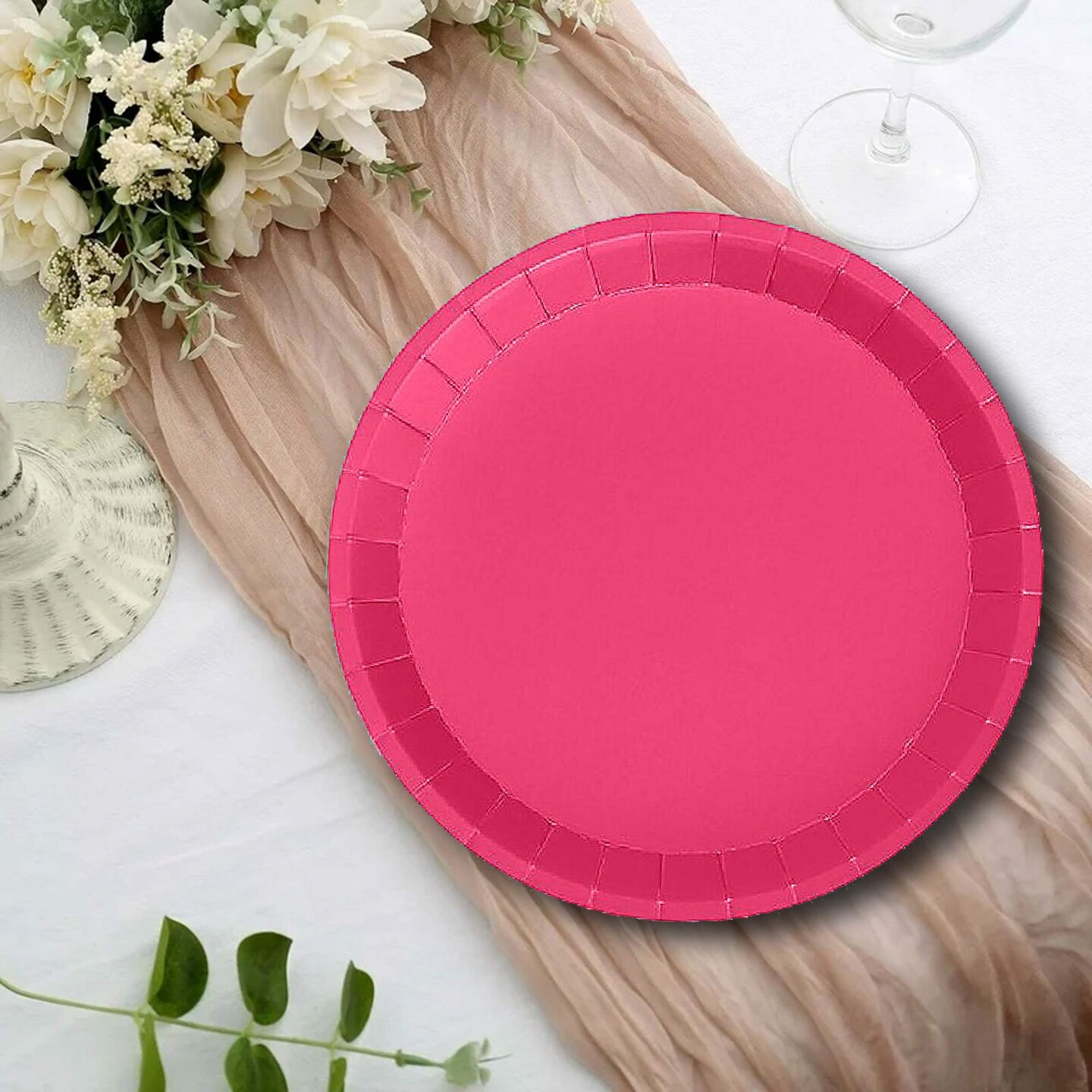 10 Count Hot Pink Small Disposable Paper Dessert Plates for Party 7.25 Inch