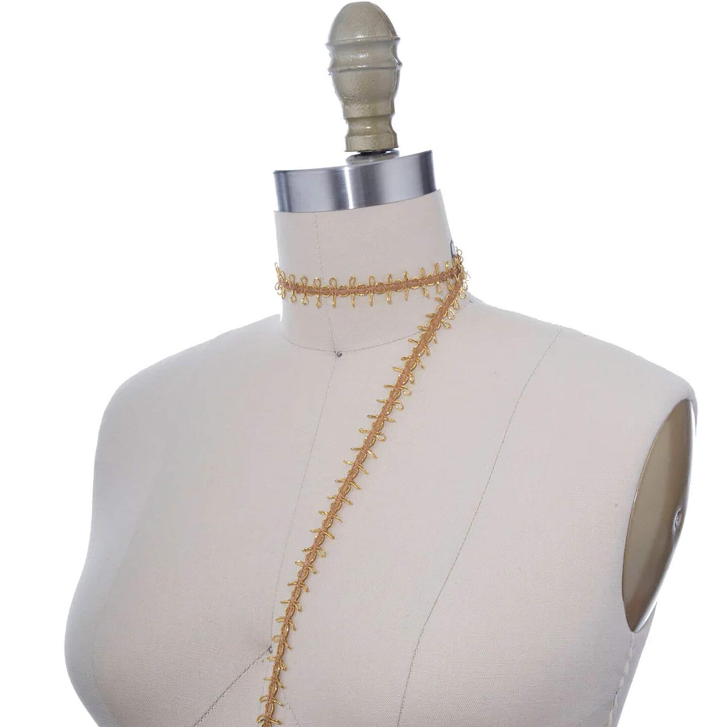 2 Yard Gold Looped Edges Silver & White Metallic Gimp Trim for Upholstery & Costumes