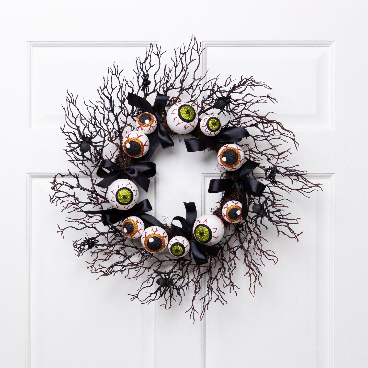 Northlight Eyeballs and Spiders Halloween Twig Wreath - 24" - Unlit