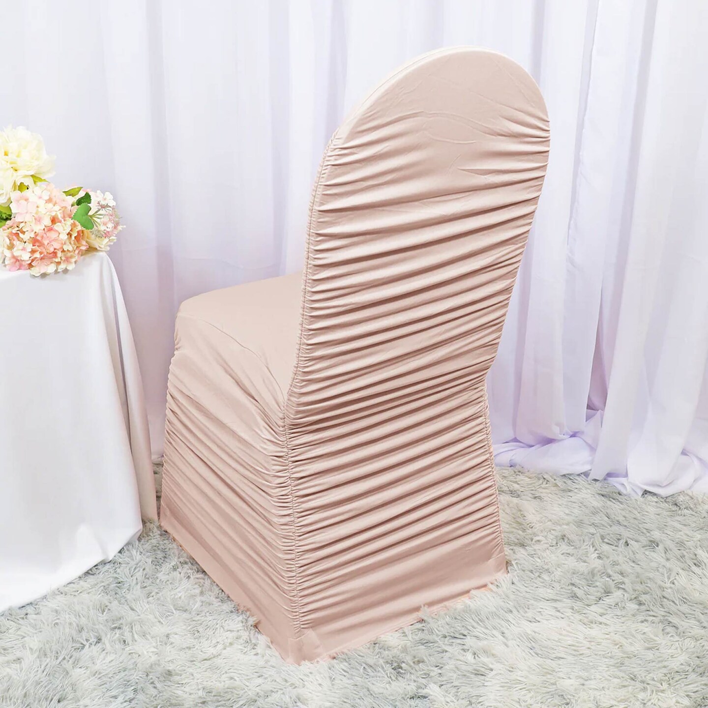 Blush Pink or Rose Ruffle Chair Cover Rouge Spandex Banquet Style