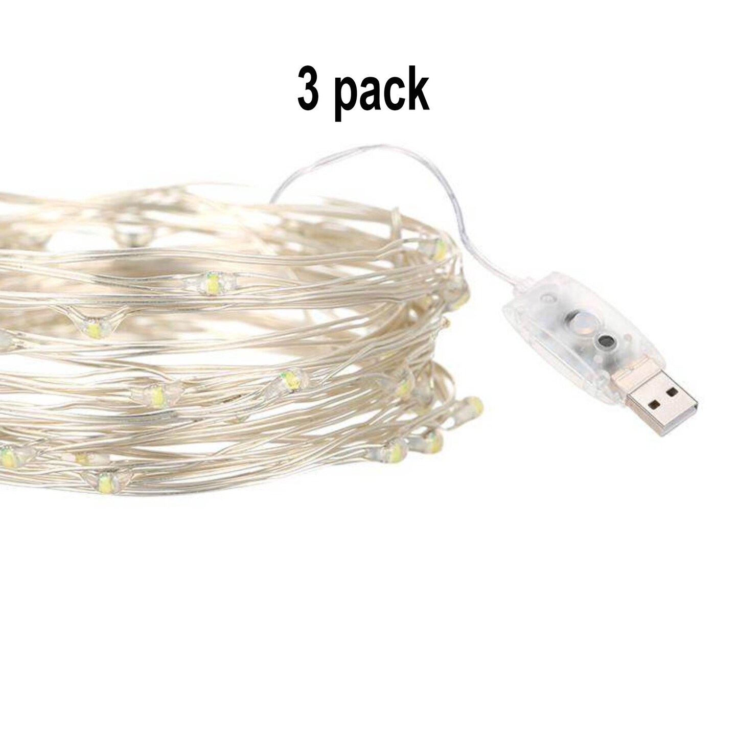 100 LED USB String Lights — Silver Copper Wire, 32ft, Perfect Desk or Room Decor