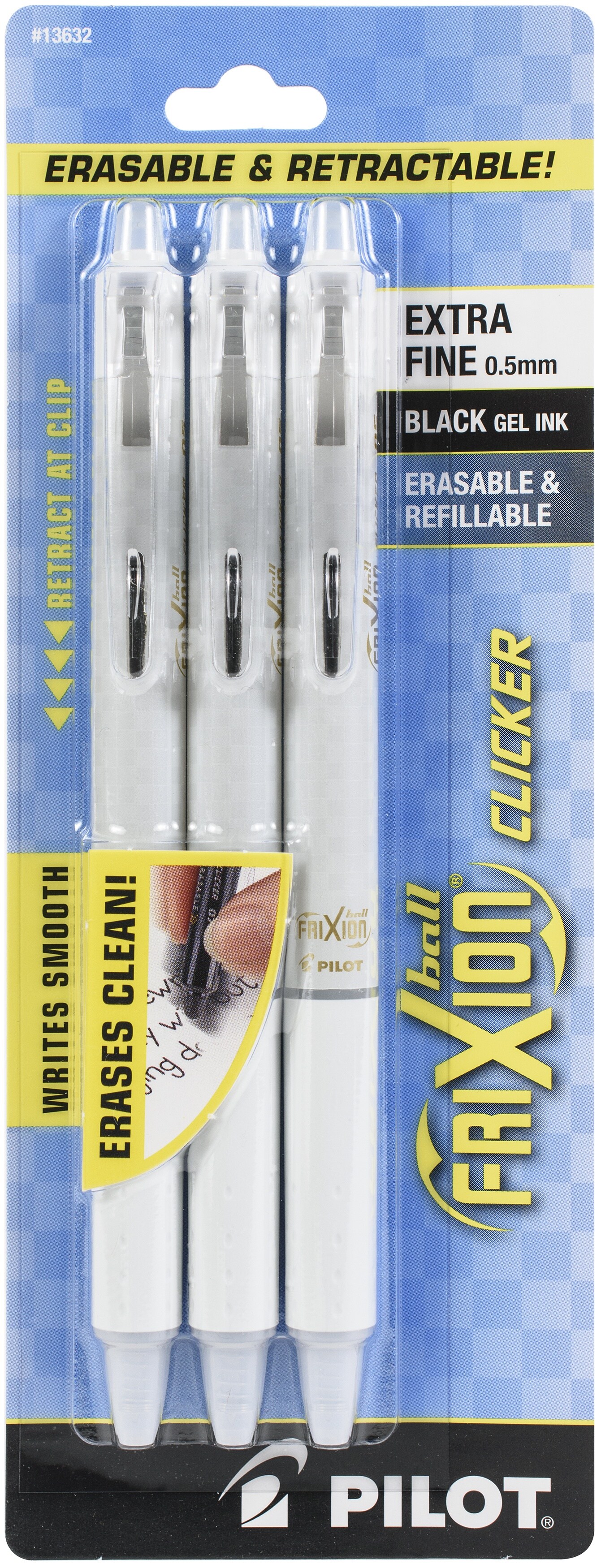 Pilot FriXion Clicker Extra Fine Point Erasable Pens 3/Pkg-Black