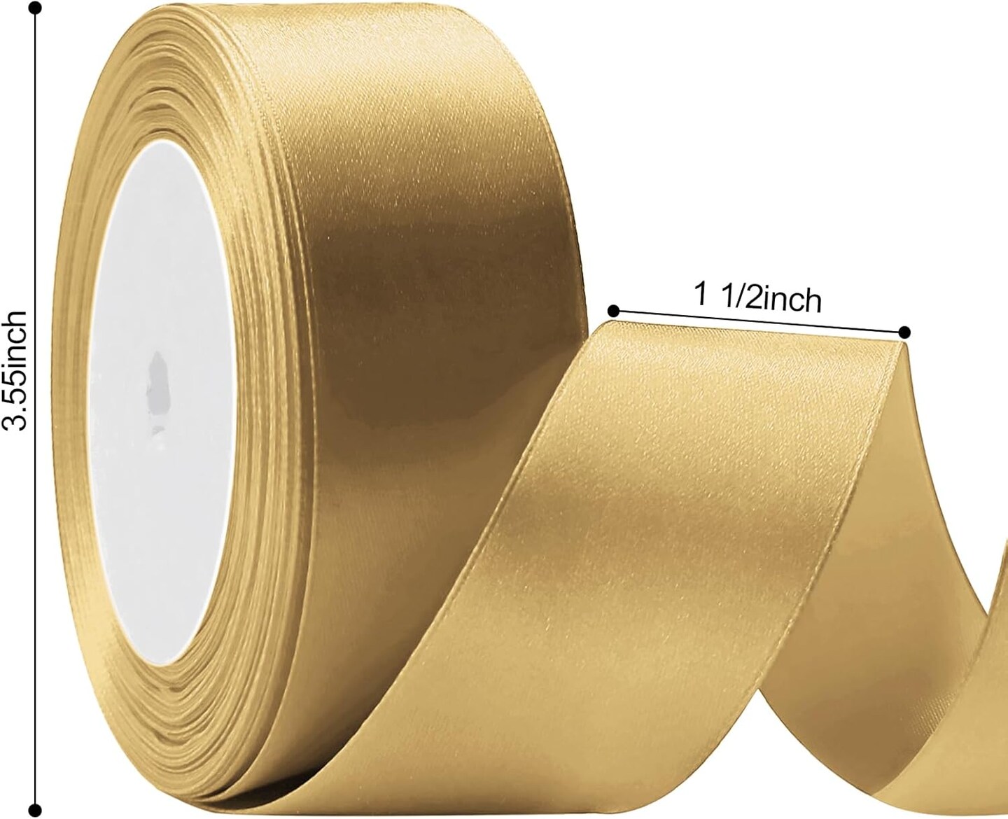 Gold Satin Ribbon - 1 1/2inch, 25 Yards (Champagne Gold) 1.5"L x 1.5"W