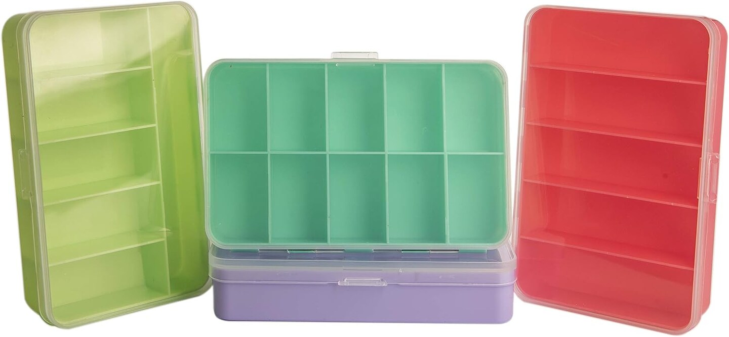 The Beadsmith Personality Case Color-Coded Organizers, 4 Stackable boxes, 22 compartments in total, Stack measures 5.75 x 3.8 x 4.5 inches, jewelry storage organizer, tackle box, nail tip case