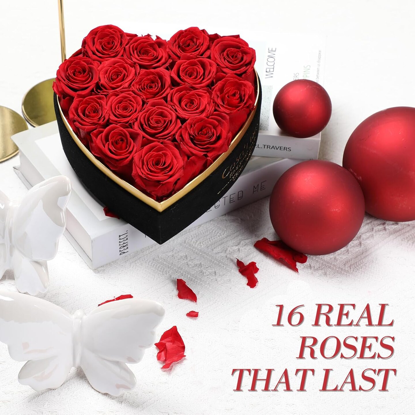 Preserved Roses Flowers for Delivery 16 Pcs, Forever Flores in Heart Box