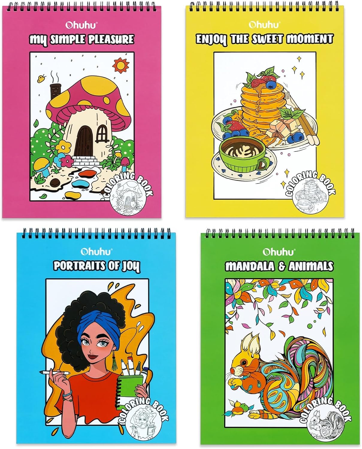 Ohuhu Double-Sided Bleedproof Coloring Book for Alcohol Markers - 8&#x22;x10&#x22; Coloring Books - Stress-Relieving Animal Mandala Flower Dessert Portrait Designs for Adults and Teens