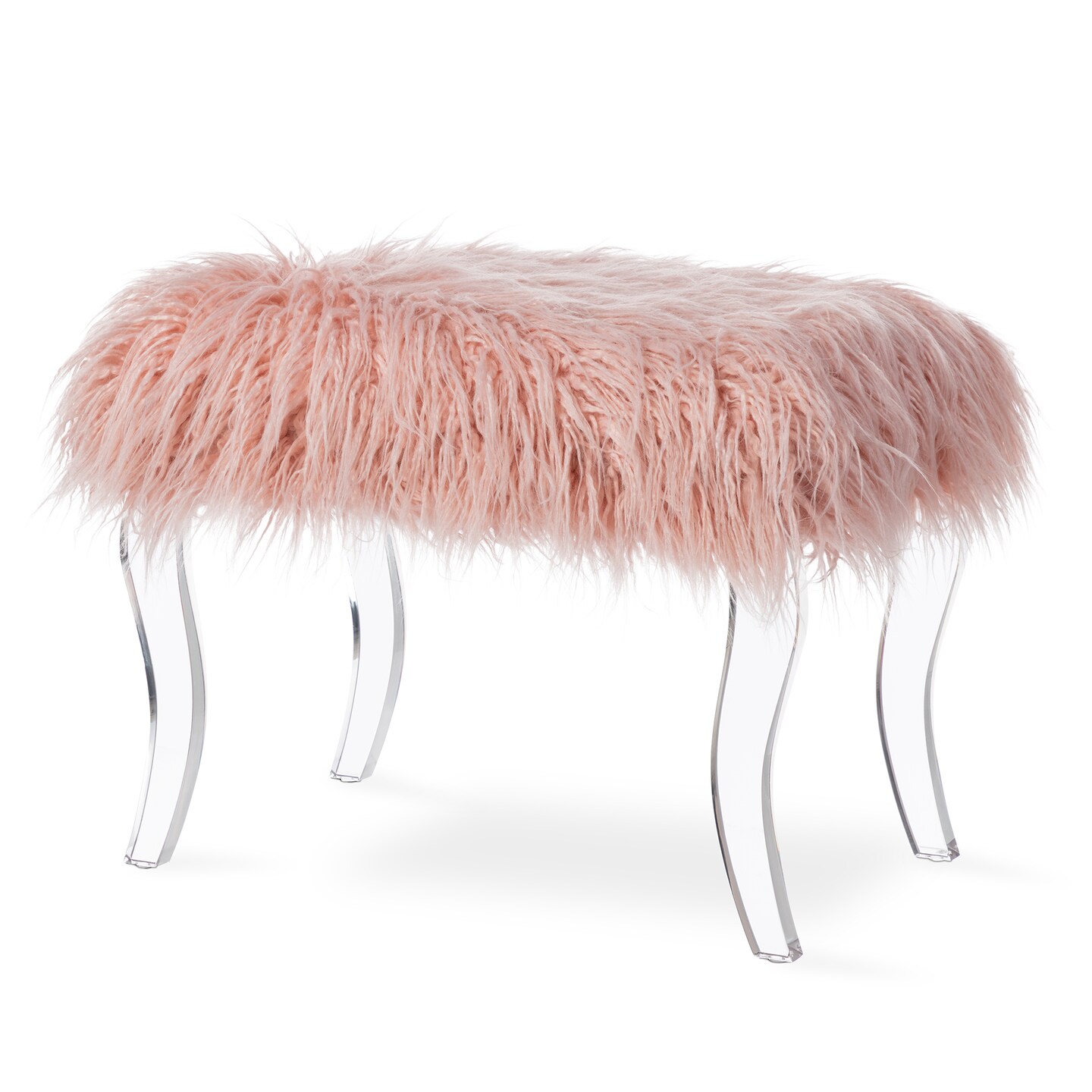 24.00&#x22;L/25.50&#x22;L Pink Faux Fur Acrylic Bench