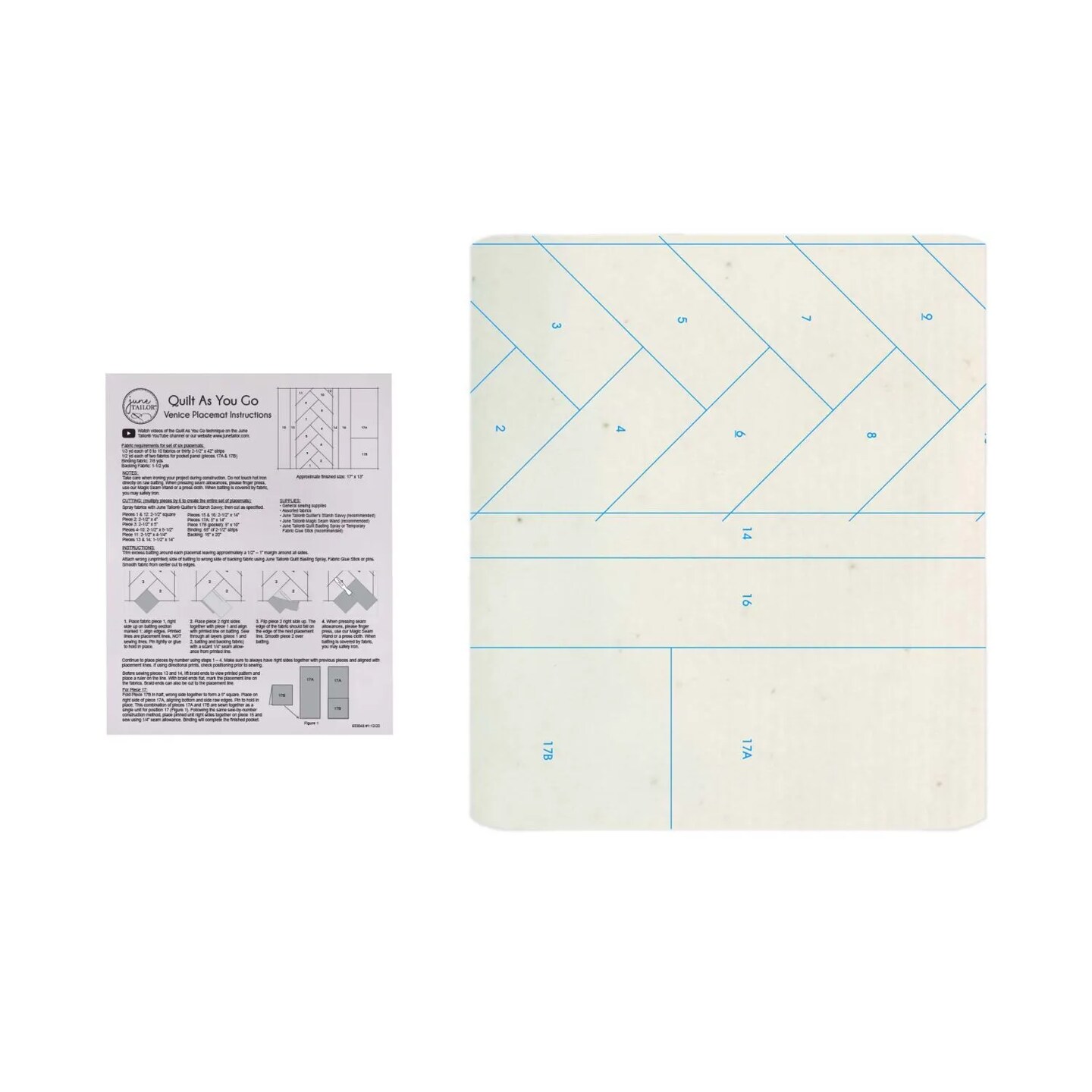 June Tailor Venice Placemats Quilt-As-You-Go Kit (6 Pack) – 17" x 14" Quilted Placemats