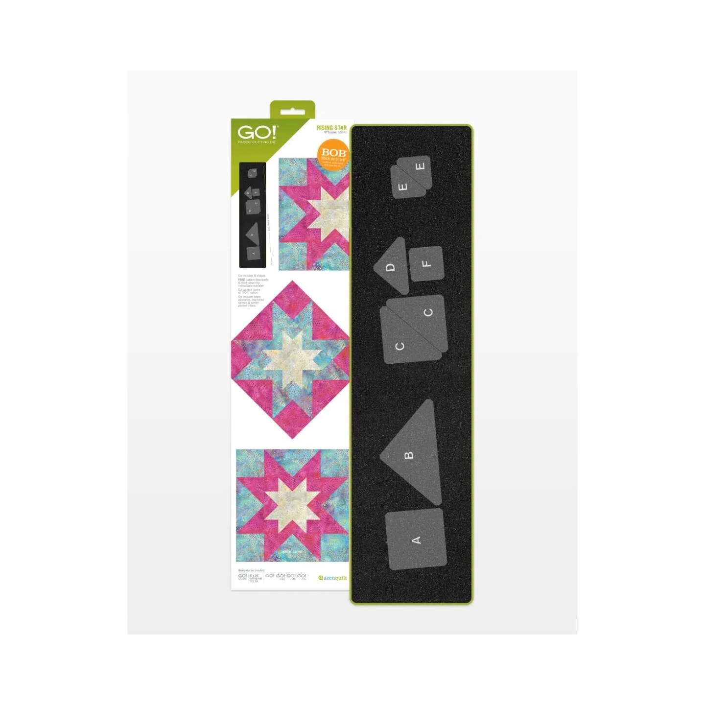 AccuQuilt GO! Rising Star Die 10" Finished – Block on Board Quilting Die, 3-Color Star Block