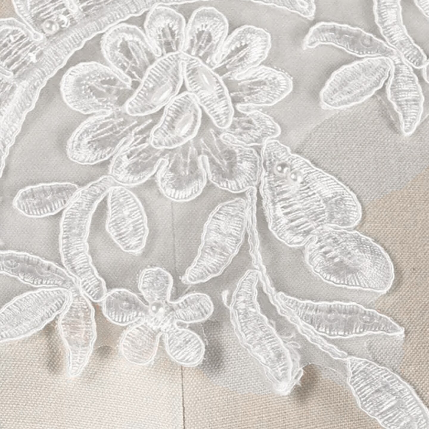 1 Yard White Bridal Lace Trim with Beaded Rose and Scalloped Leaf Edge Design 4 Inch