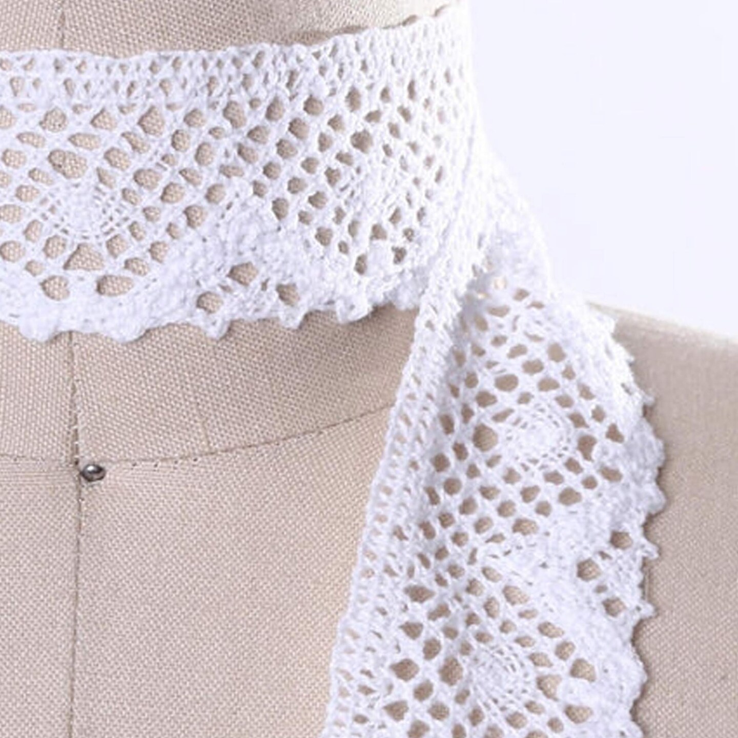 2 Yards White Crochet Cluny Cotton Lace Trim 1.5 Inch Wide for Bridal and Apparel Accents