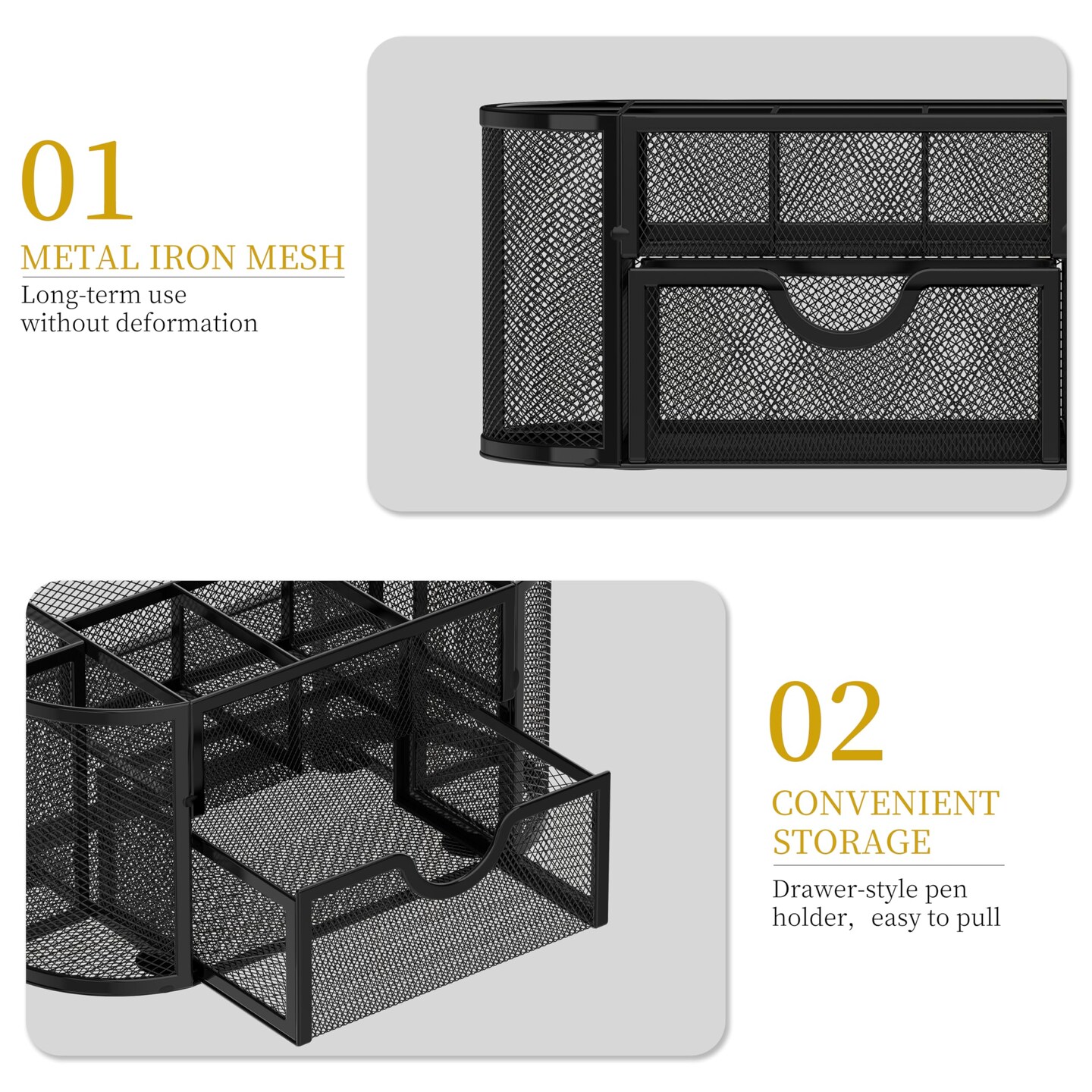 Mesh Desk Organizer, Desk Accessories & Workspace Organizers with Drawers, Pencil Holder for Desk with 9 Compartments for Office Supplies, School, Classroom, 8.6 x 4.3 x 4.1 Inch, Black