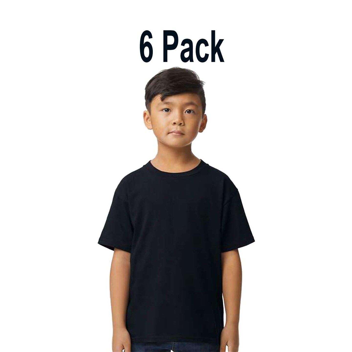 6 Pack Gildan Softstyle Youth Midweight Short Sleeve Crew-Neck T-Shirt for School, Sports & Everyday Wear Kids Tee