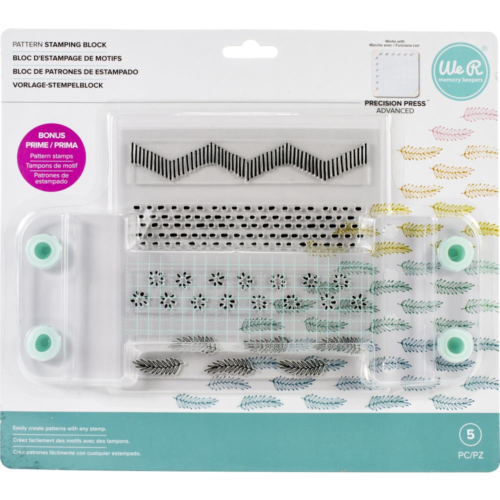 We R Makers - We R Memory Keepers-Pattern Stamping Block 5 Piece 660580, Metal Stamping Tool for Card Making Scrapbooking Mixed Media Art Stamping Tool Craft Supplies Pair with Precision Press DIY