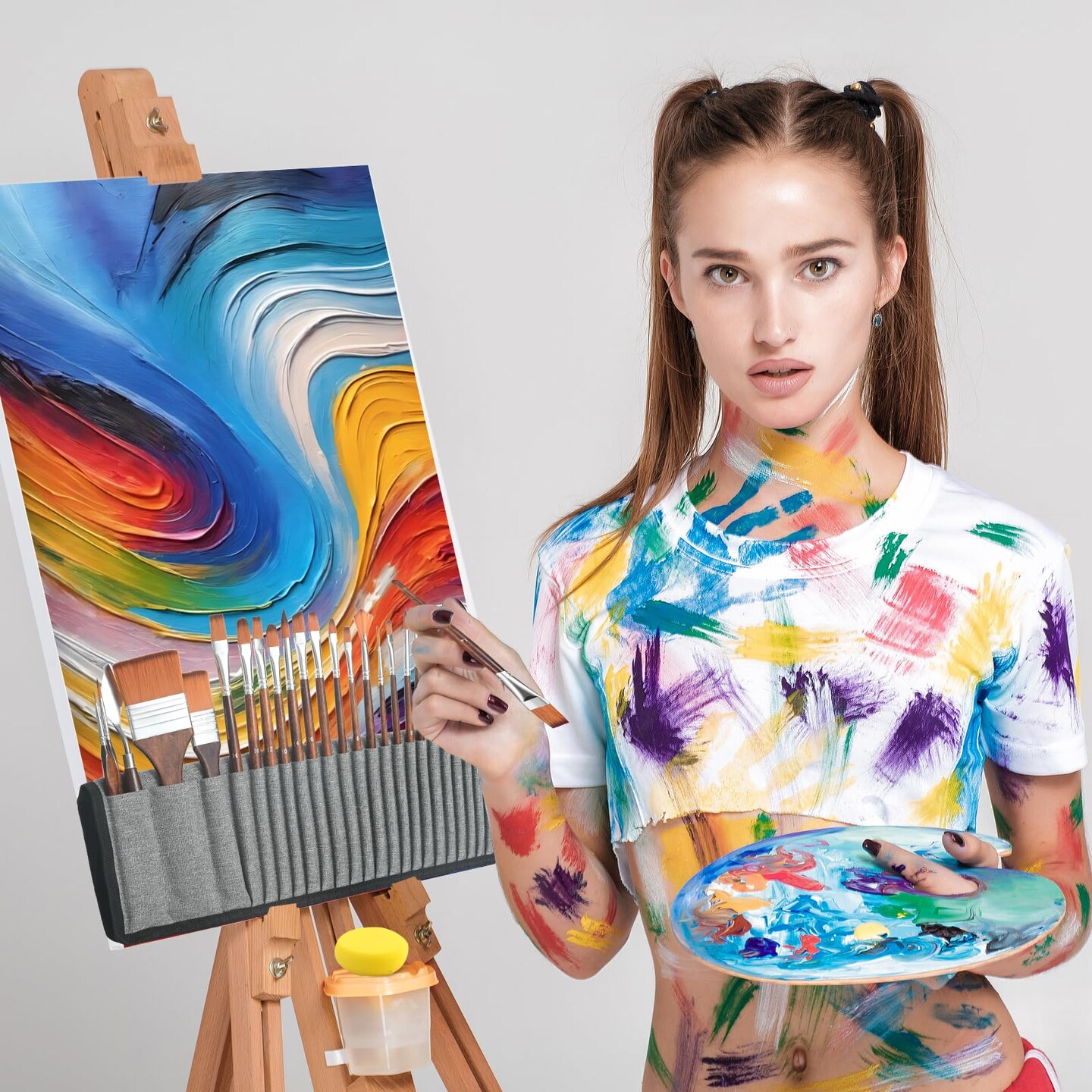 29 pcs Paint Brush Set,GETHPEN Acrylic Paint Brushes,Artist Series with Wide Flat,Round, Filbert, Flat, Fan,Angle,Dagger,Cat Tongue,Detail Brush,Rigger for Oil,