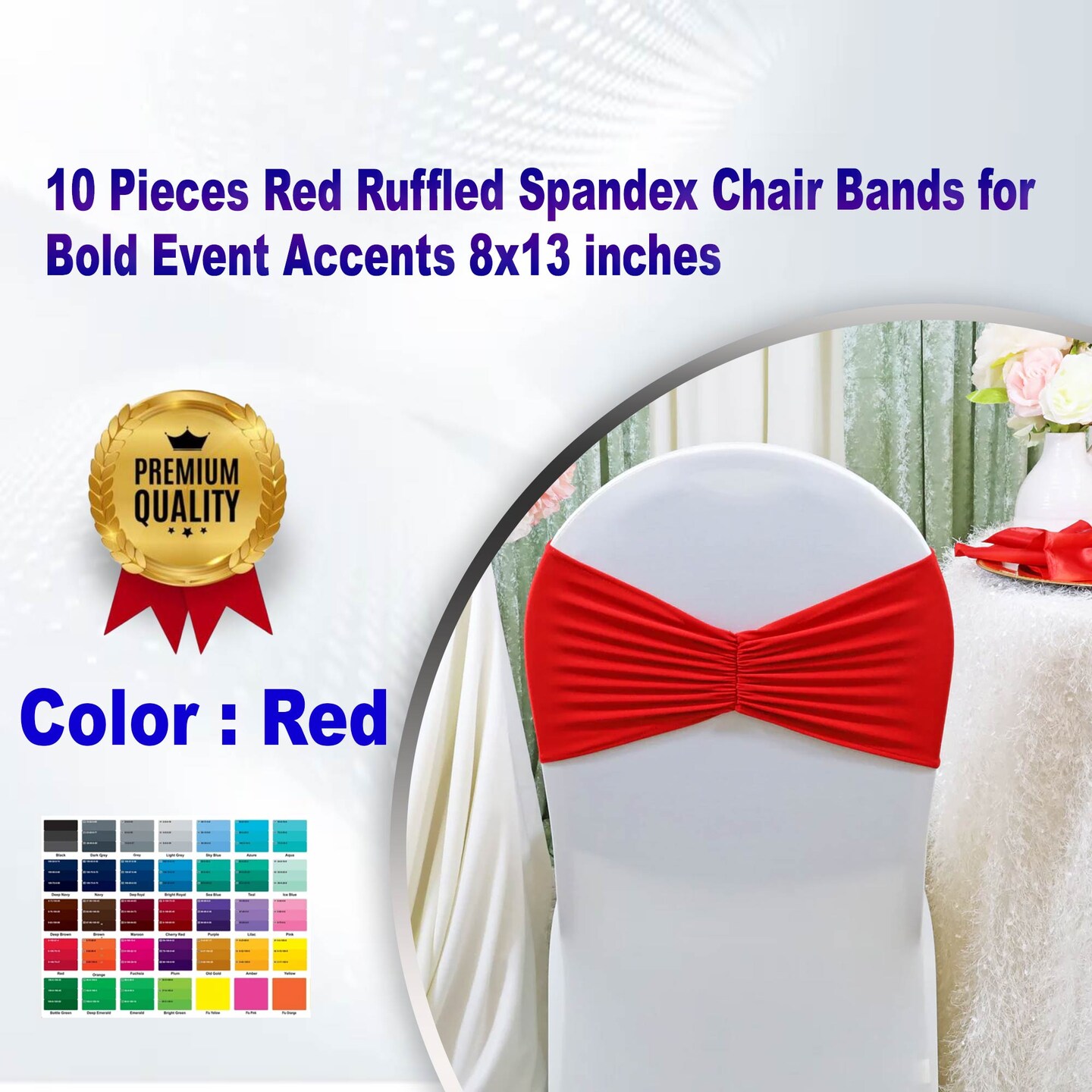 10 Pieces Red Ruffled Spandex Chair Bands for Bold Event Accents 8x13 inches