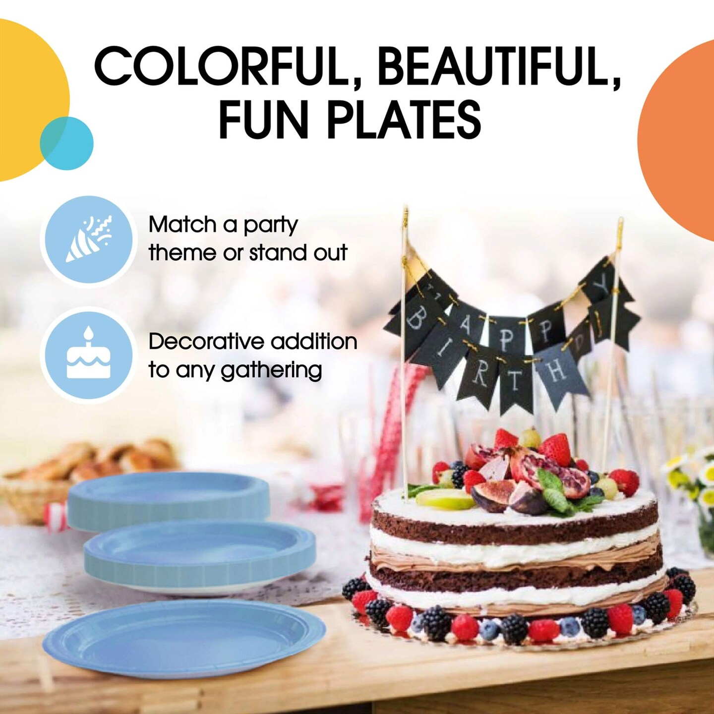 50 Count Light Blue Paper Plates Durable Disposable Elegant Party Plates For Events 7&#x22;