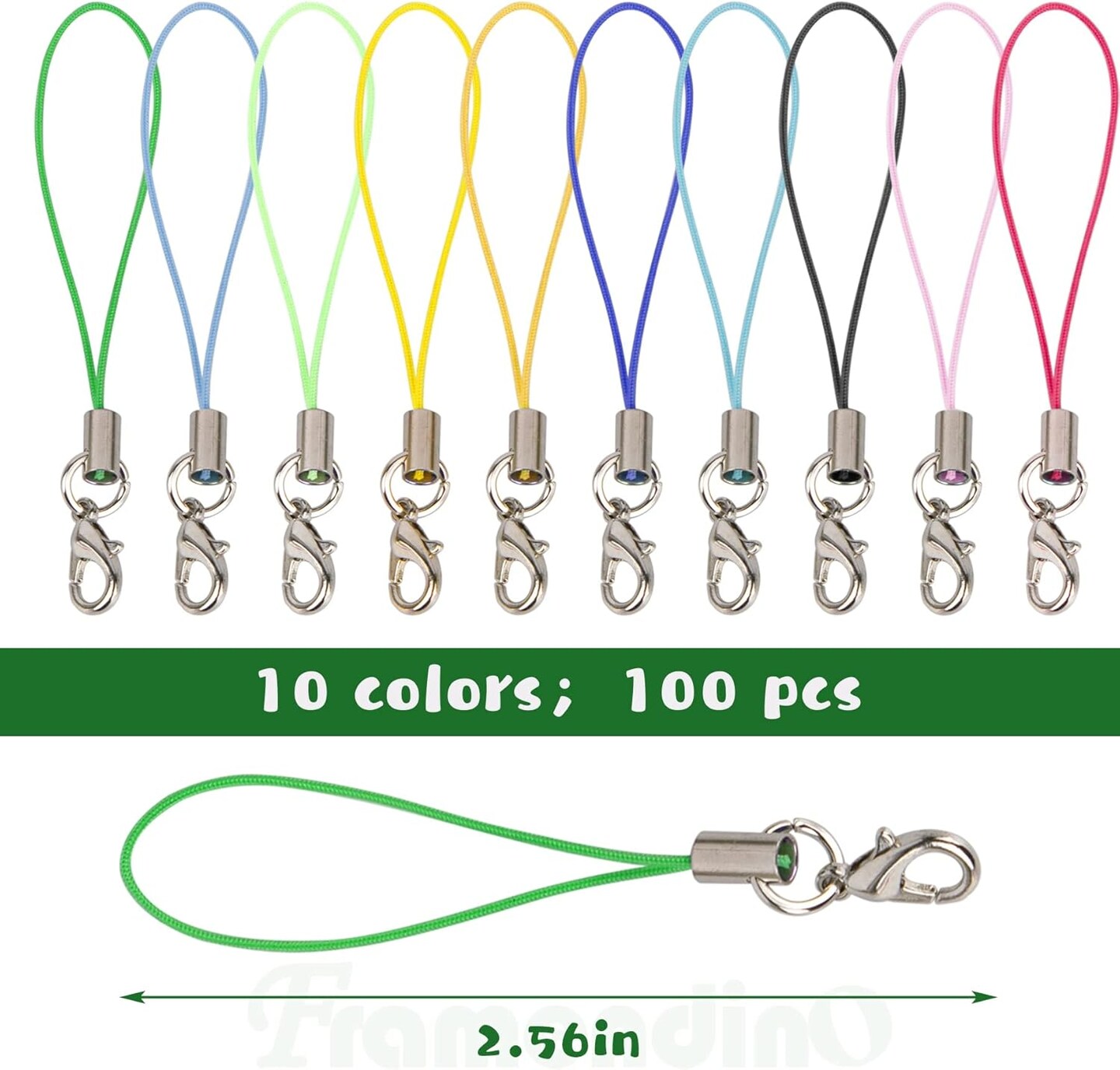 100 Pack Colorful Strap Charm Cords with Lobster Clasp