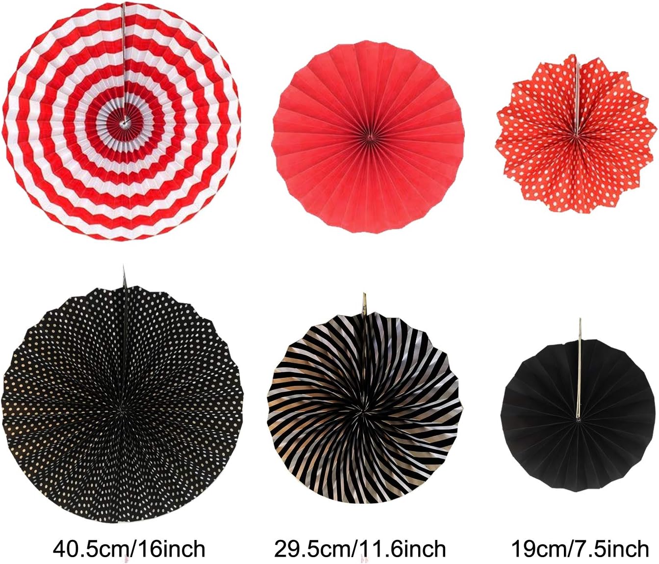 Hanging Paper Fan Set, Tissue Paper Pom Poms Flower Fan and Honeycomb Balls for Birthday Baby Shower Wedding Festival Decorations - Red Black and White