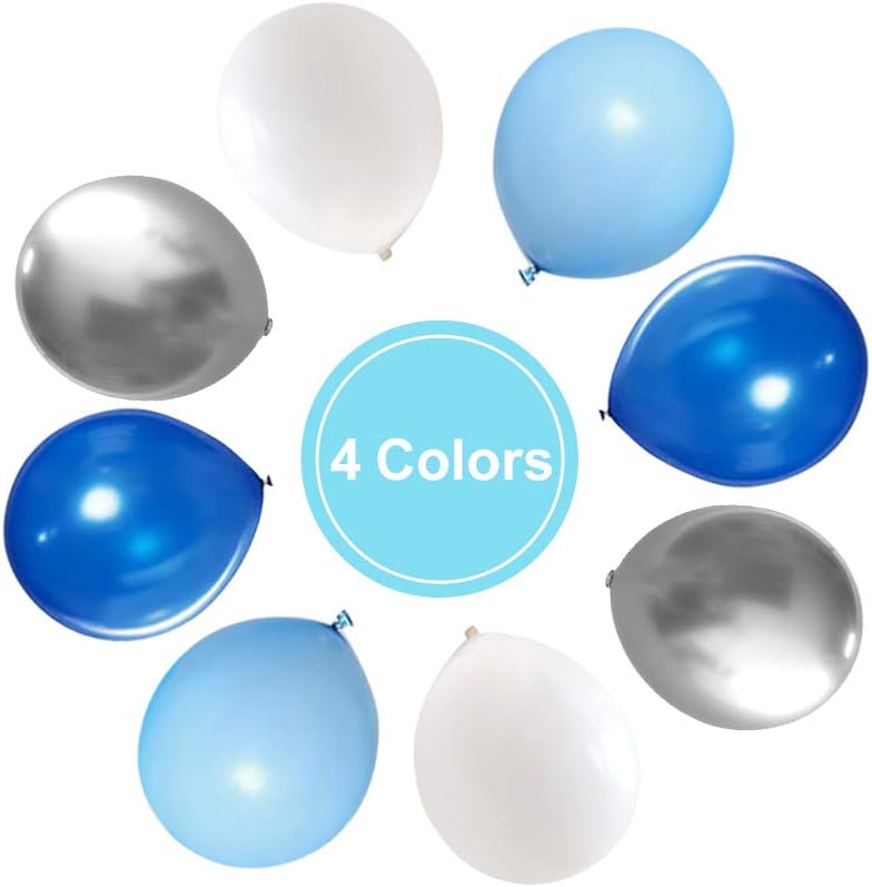 Blue Silver White Latex Balloons, 50pcs 12 inch Royal Blue and Silver Metallic Balloons for Birthday Wedding Party Decoration