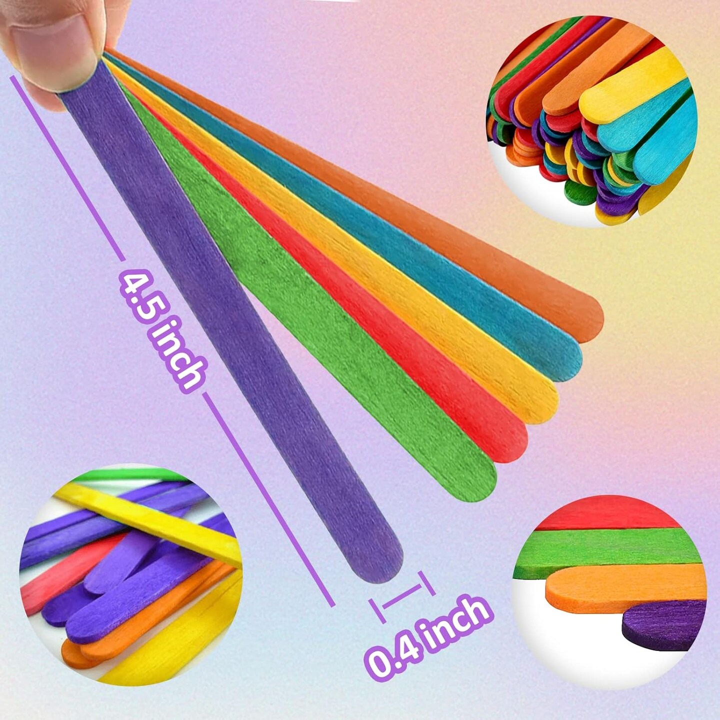 1000 Pcs Colored Popsicle Sticks for Crafts, 4.5 Inch Colored Wooden Craft Sticks, Ice Cream Sticks, Rainbow Popsicle Sticks, Great for DIY Craft Creative Designs and Children Education