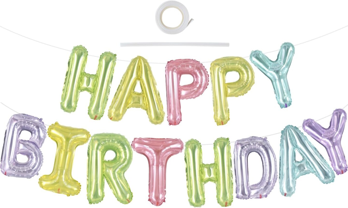 Happy Birthday Balloons Banner 16 Inch Mylar Foil Letters Birthday Sign Bunting for Girls Boys Kids &#x26; Adults Birthday Decorations and Party Supplies&#xFF08;Different Color&#xFF09;