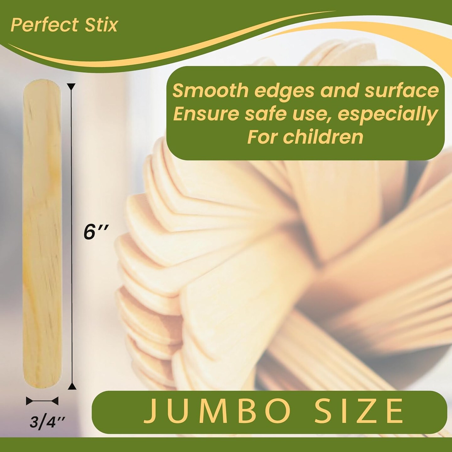 Wooden Poplar Wood Craft Sticks. Jumbo Size, 6 x 3/4, Wood, Natural Poplar Wood, 500Ct. Multipurpose Craft, Popsicles, Waxing, Arts and Crafts.