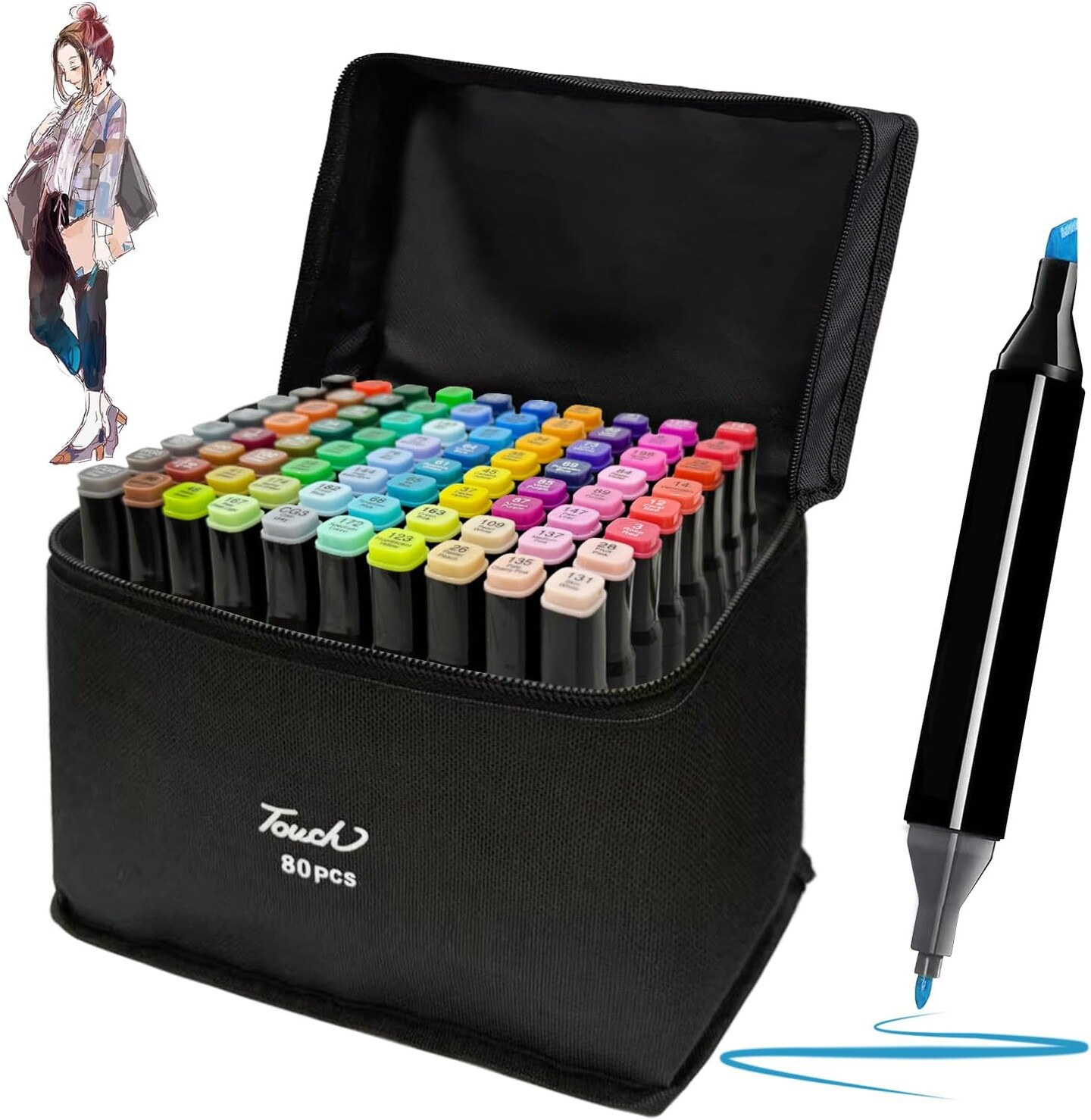 80 Colors Alcohol Markers Set, Dual Tips Blender Art Marker for Drawing Permanent Sketch Marker for adult coloring, Illustrations Alcohol Based Markers, Artist Pens