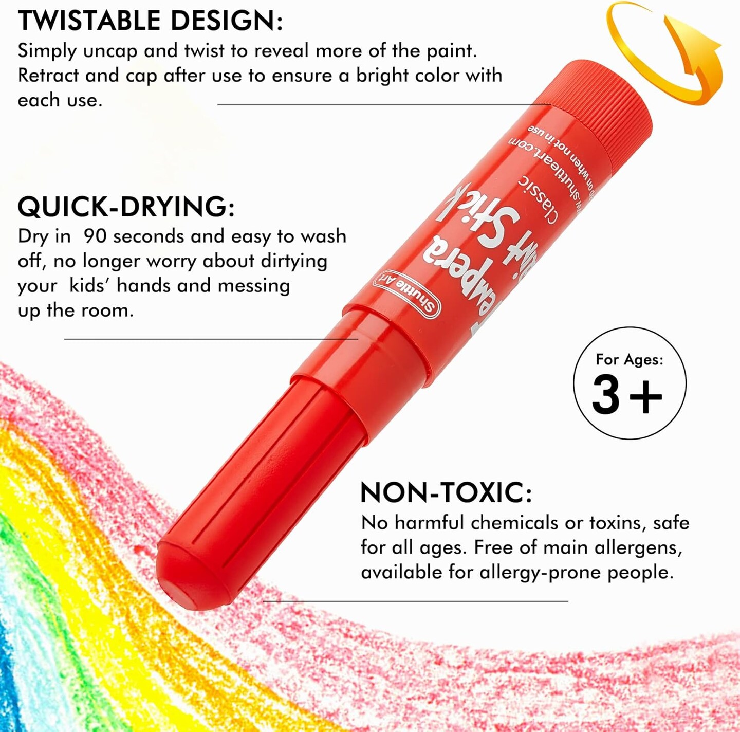 Tempera Paint Sticks - 30 Solid Colours - Quick Drying - Works Great on Paper, Wood, Glass, Ceramic, Canvas