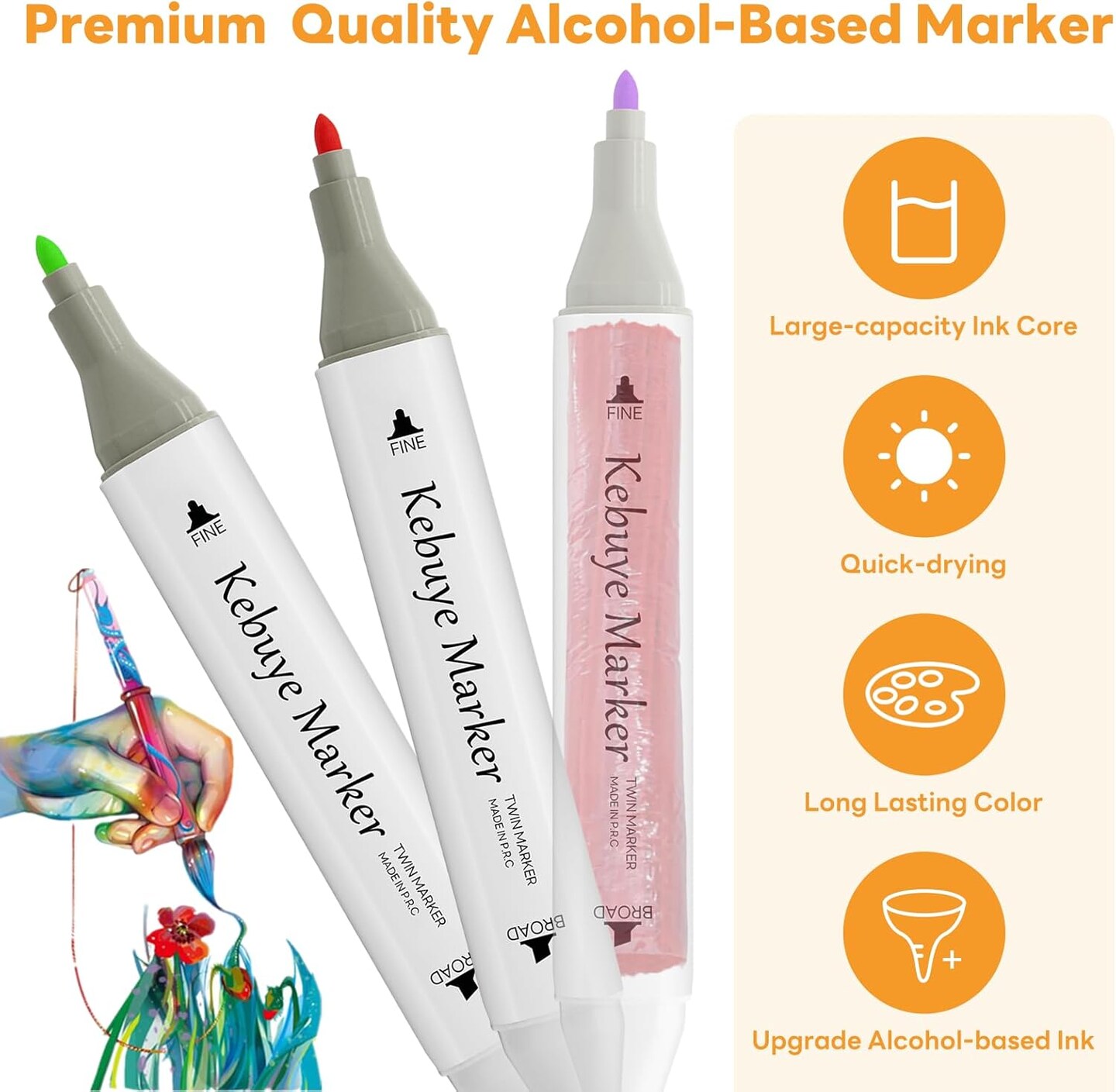 Alcohol Based Markers Art Set - 120 Color Professional Double Sided Marker for Artist, Markers for Adult Coloring Books No Bleeding - Dual Tip Color Pen for Drawing Blending Illustration Card Making
